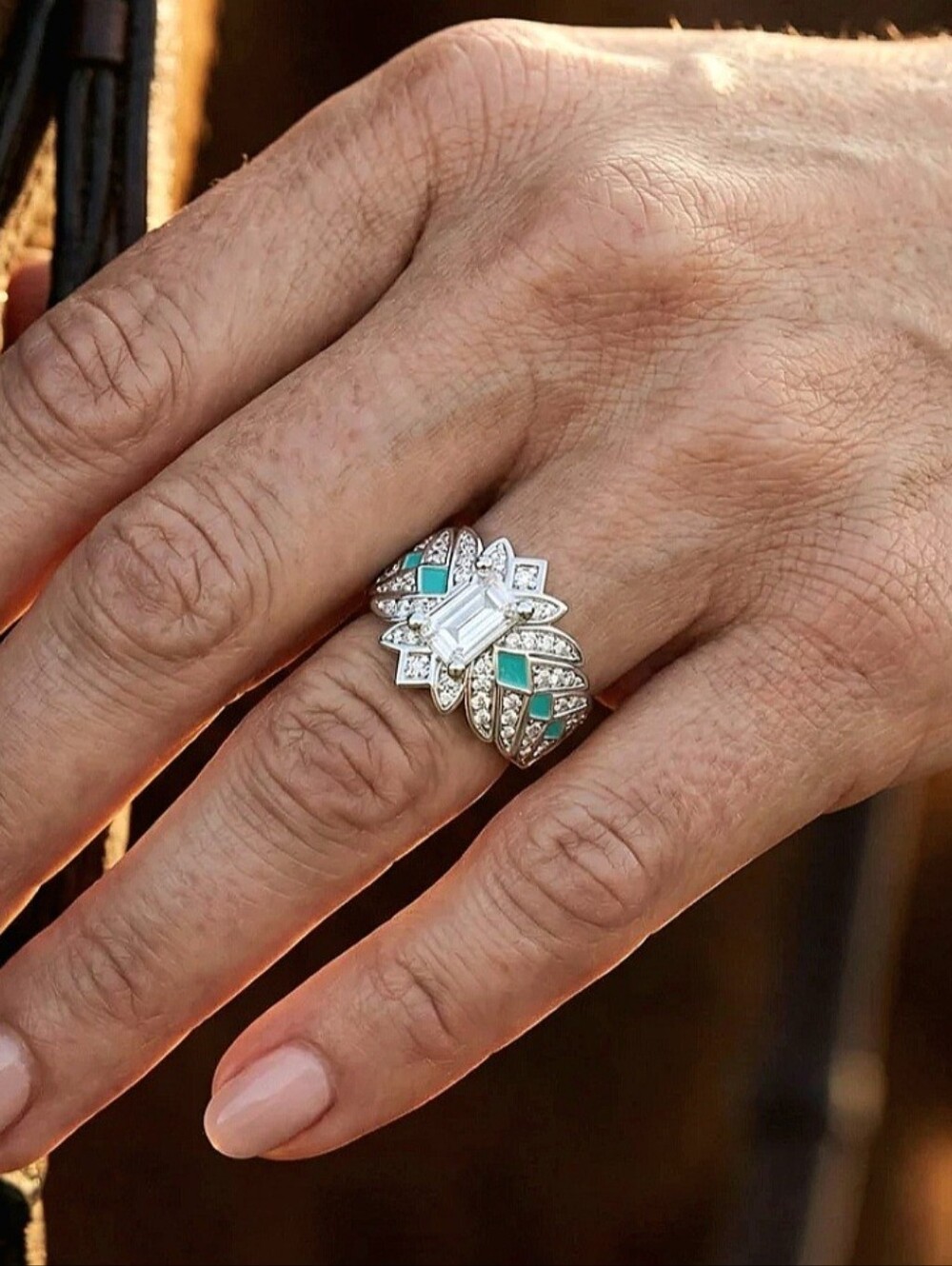 Serene Western Nautical Starlight Moissanite Sterling Silver Ring Size 9 BNIB